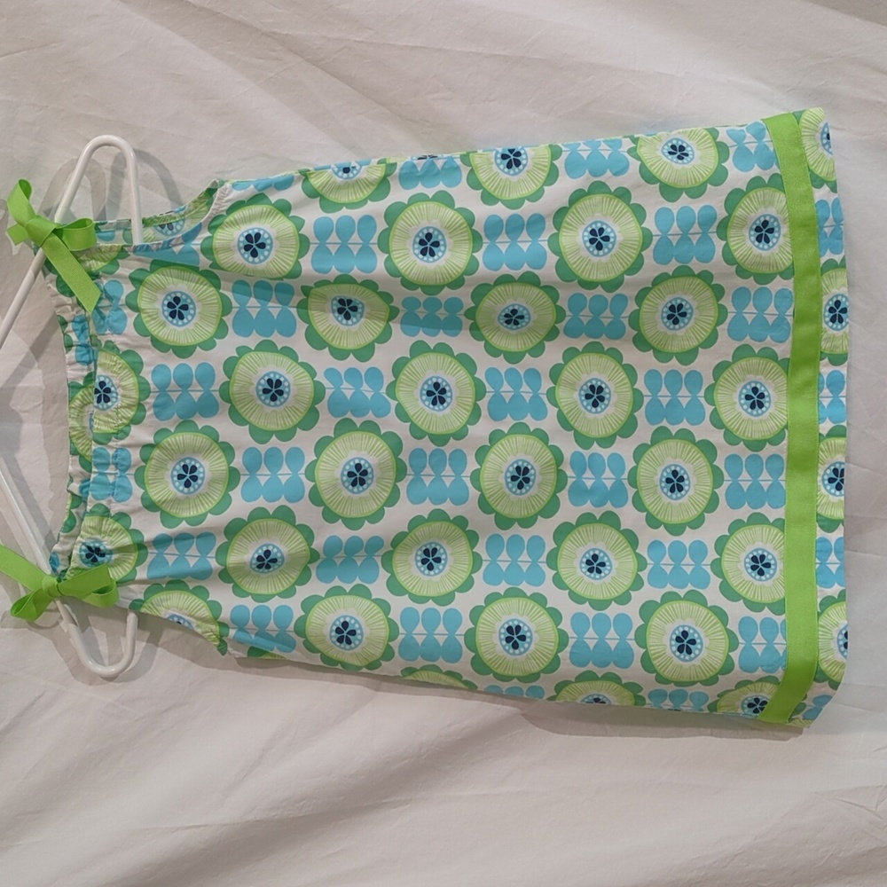 Hanna Andersson | Ribbon Tie Dress Blue Green Flowers Style | S